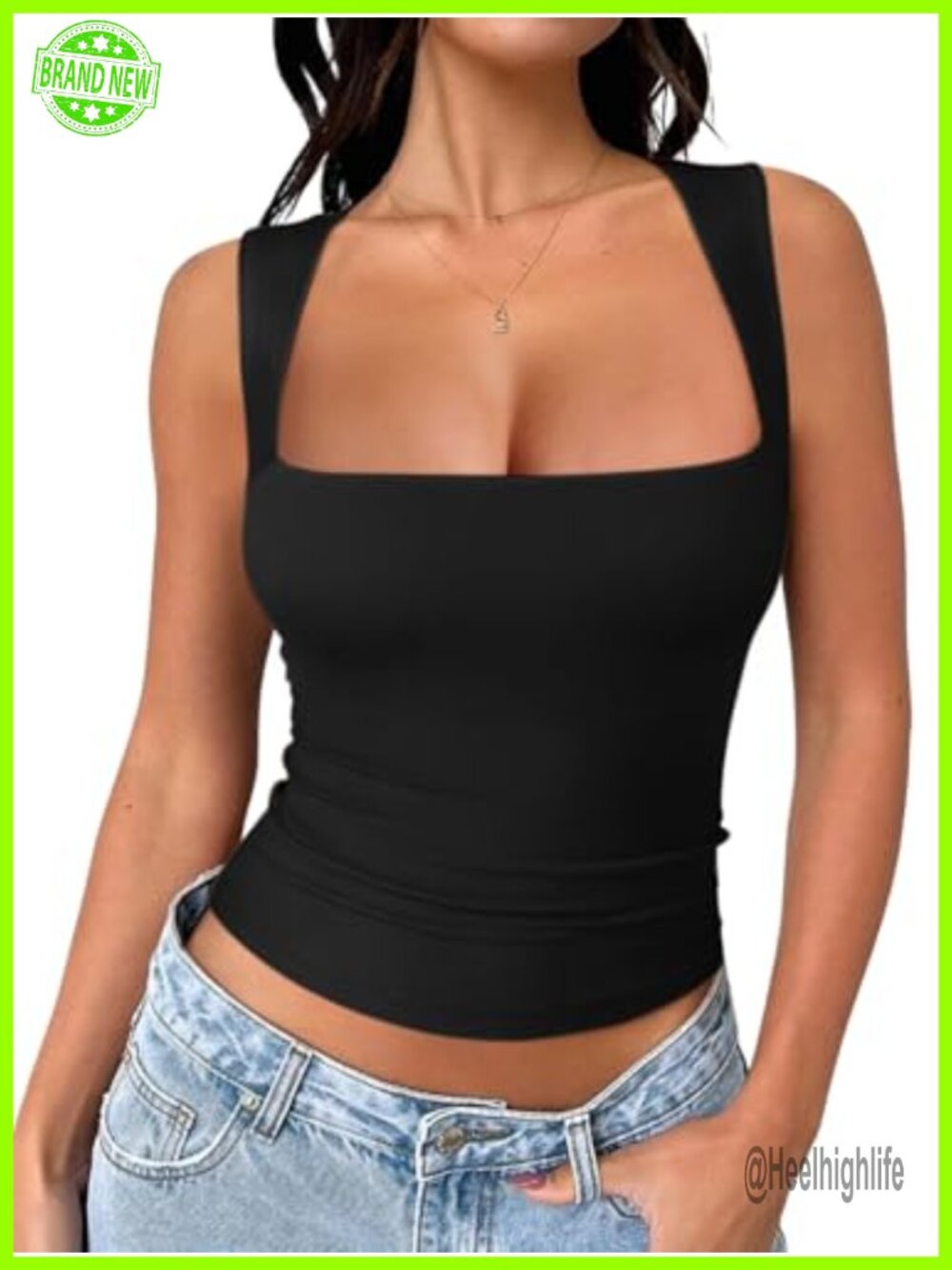 Square Neck Crop Top Double Lined Basic Tank Tops Going Out Clothes